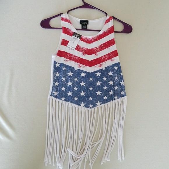 Rue21 Tops - American Flag Fringe Bottom Crop Top